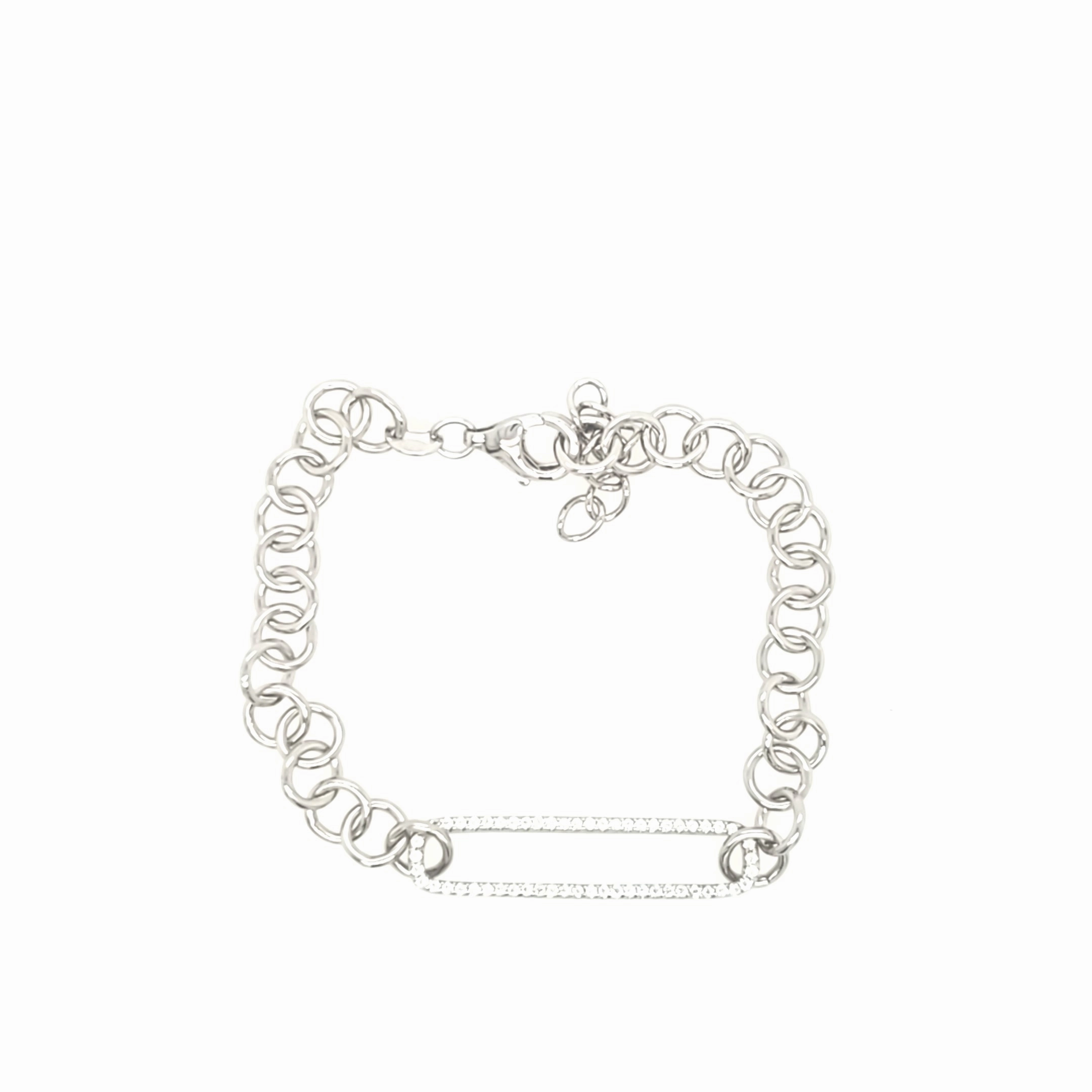 Iconic design Meaningful Token Sterling Silver Gold Plated CZ Long Rectangle Bracelet