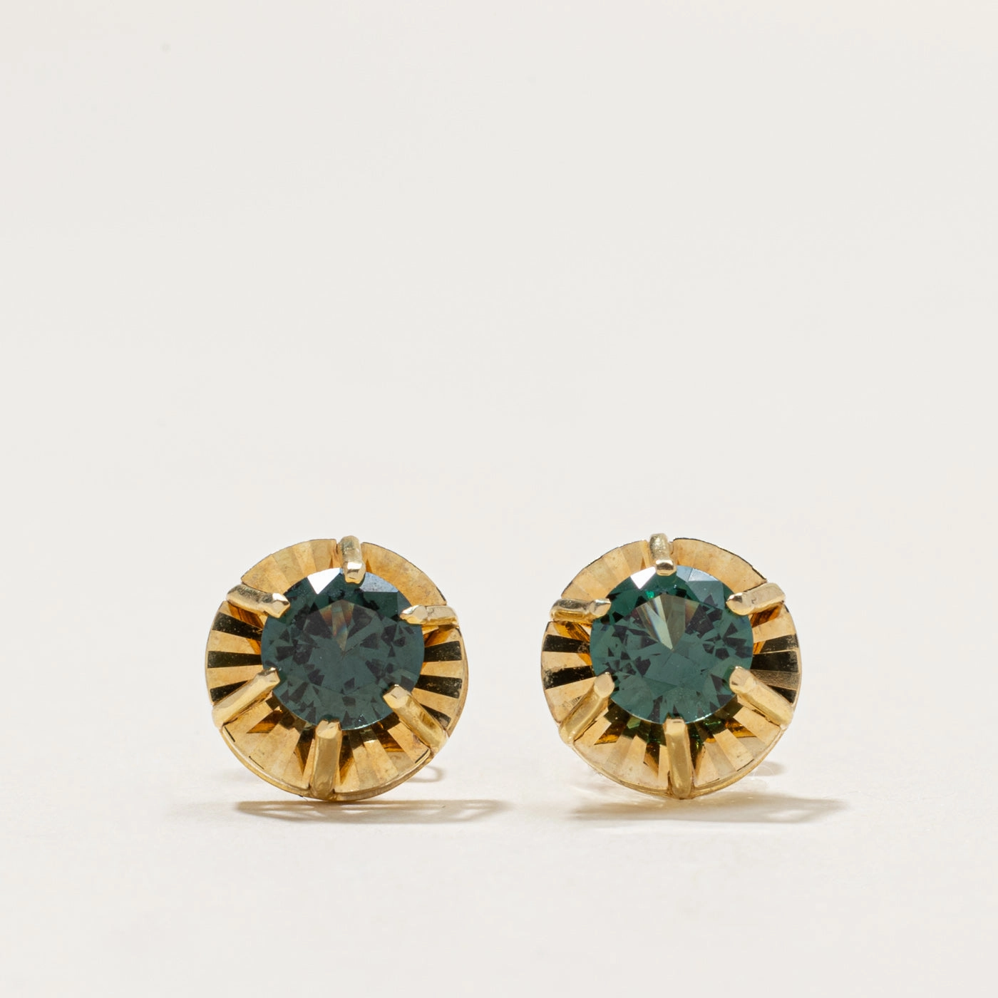 Synthetic Chrysoberyl Stud Earrings | 2.20ctw Autumn Glow Refined Lines