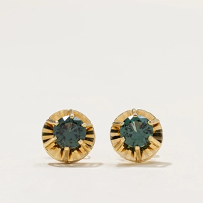 Synthetic Chrysoberyl Stud Earrings | 2.20ctw Autumn Glow Refined Lines