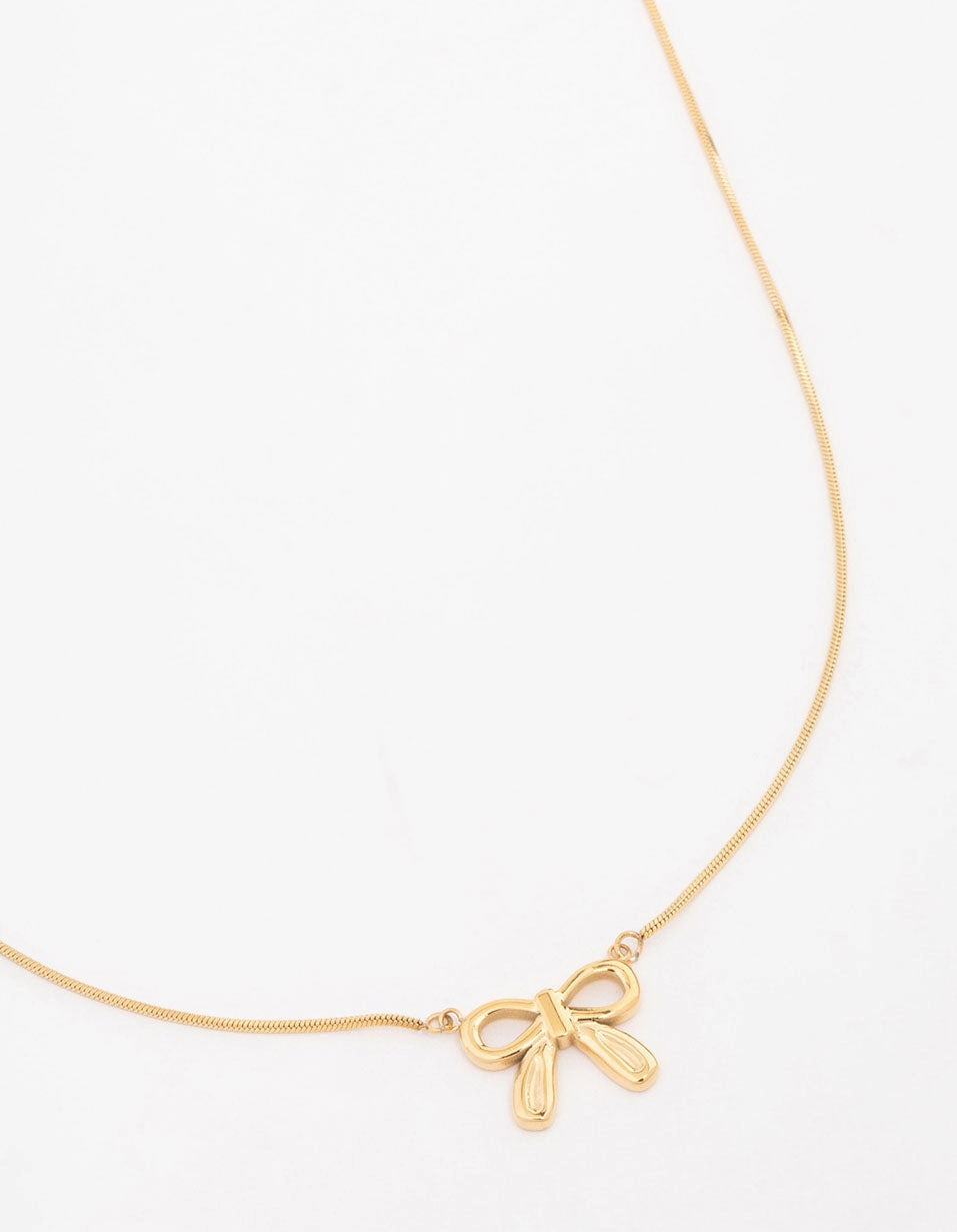 Waterproof Gold Plated Stainless Steel Pendant Bow Necklace Effortless Elegance