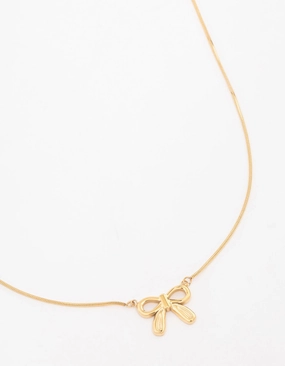 Waterproof Gold Plated Stainless Steel Pendant Bow Necklace Effortless Elegance