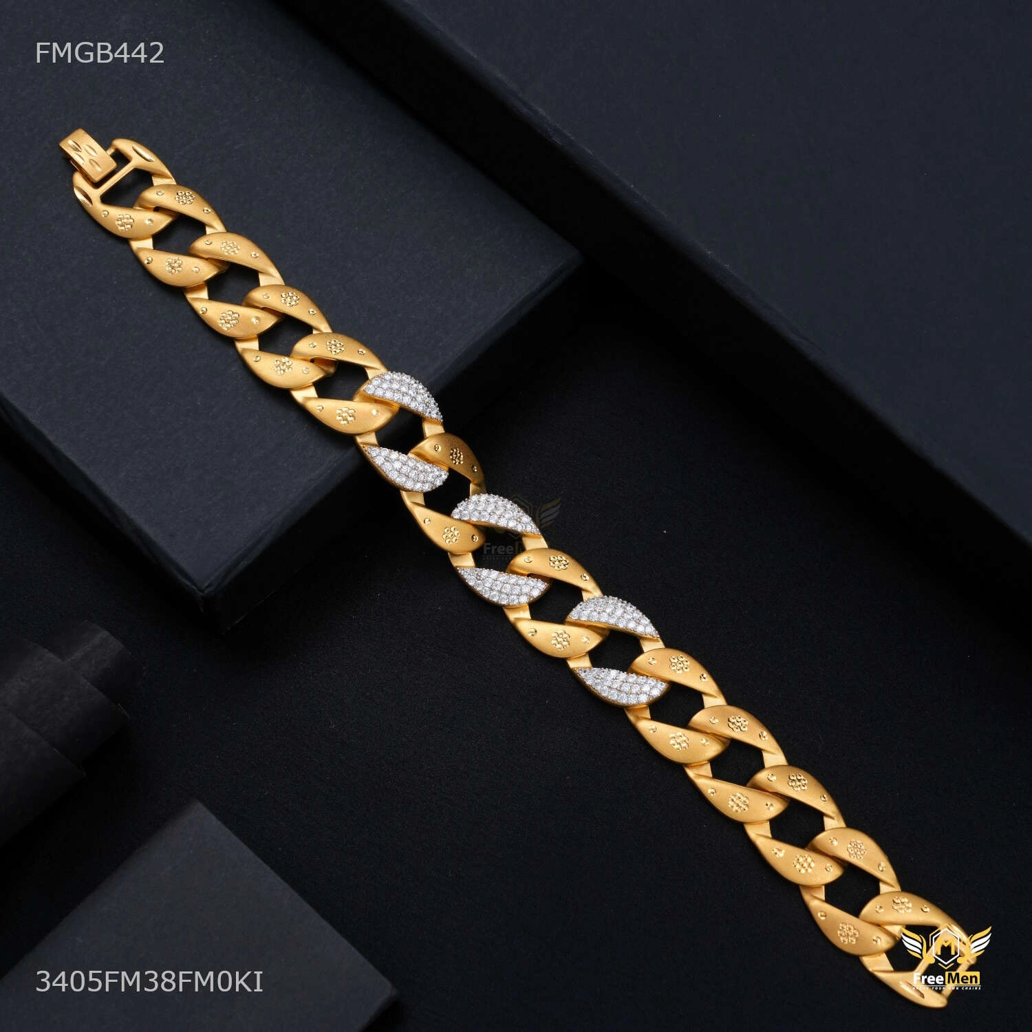 Shini Poka AD Gold Plated Bracelet  for Men - FMGB442 Slip On Artisan Crafted