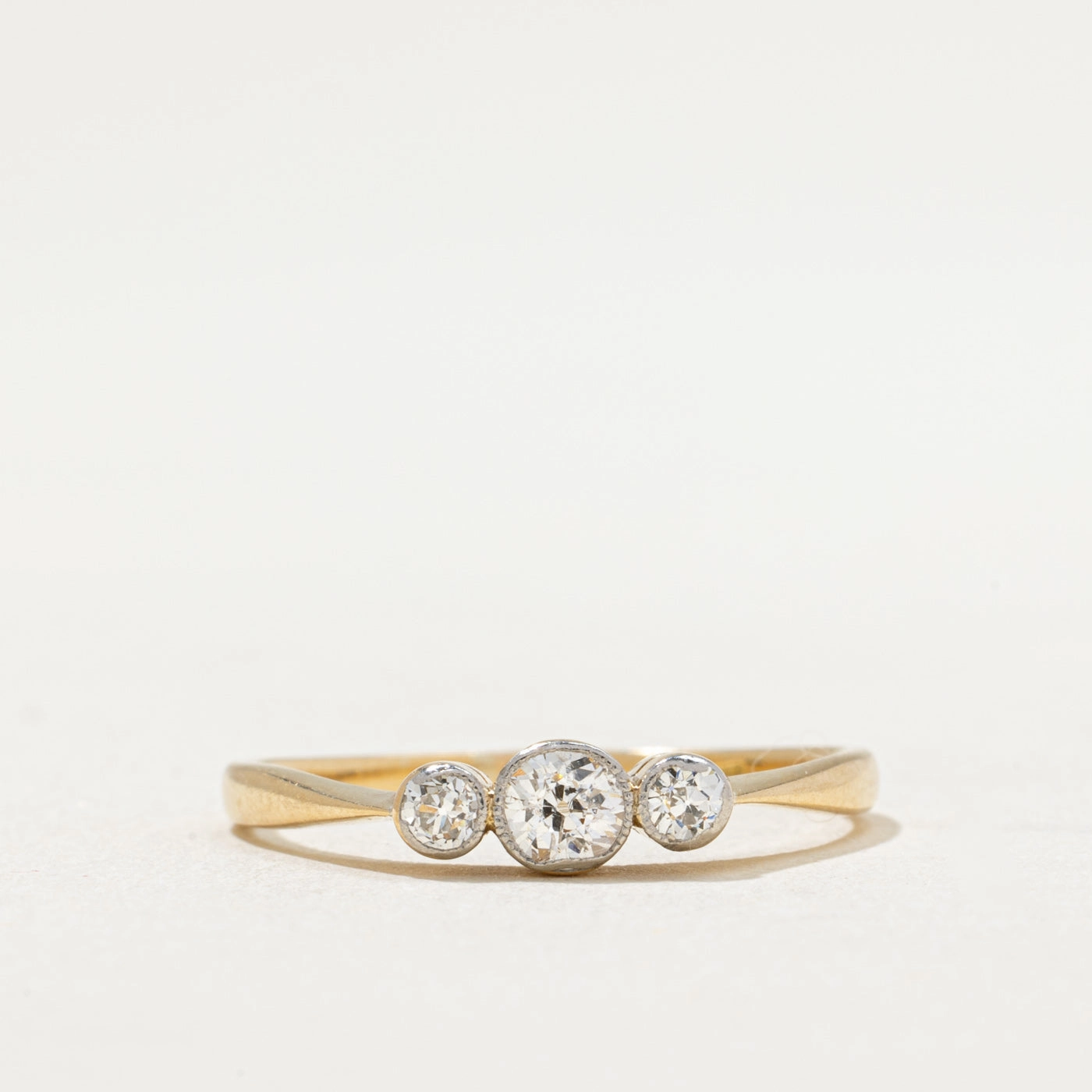 Three Stone Old European Diamond Ring | 0.34ctw | SZ 9 Polished Layer Elegant feature