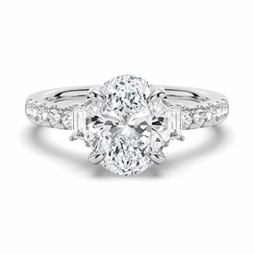 Unisex accessory Weekend Ready Three Stone Oval & Half Moon Moissanite Engagement Ring with Pav?? Band