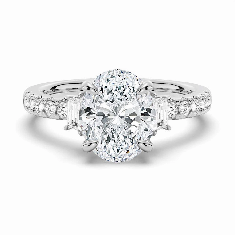 Three Stone Oval & Half Moon Moissanite Engagement Ring with Pav?? Band Elegant Simplicity Value Craft