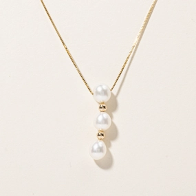 Vogue Feature Three Stone Pearl Pendant Necklace | 15"|