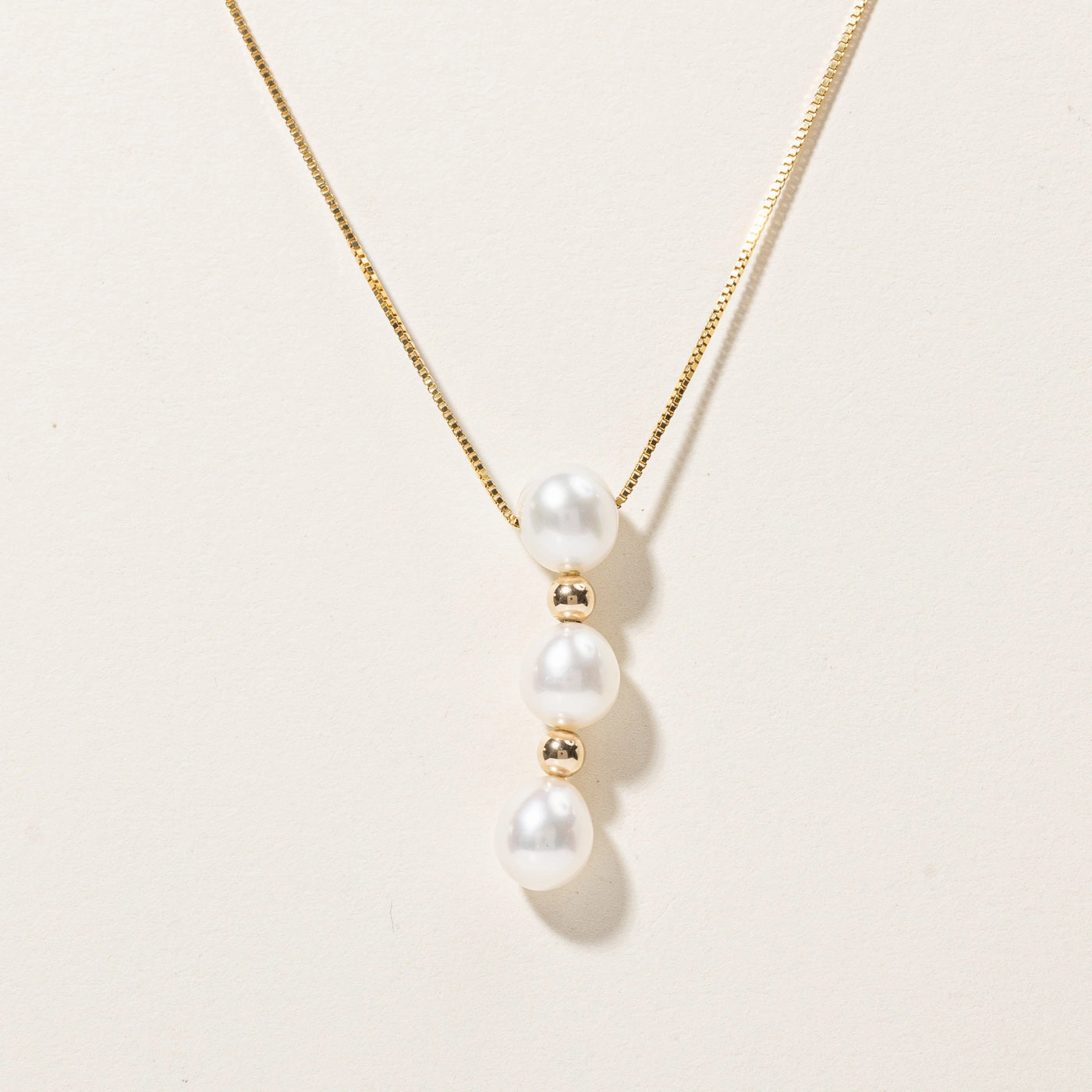 Vogue Feature Three Stone Pearl Pendant Necklace | 15"|