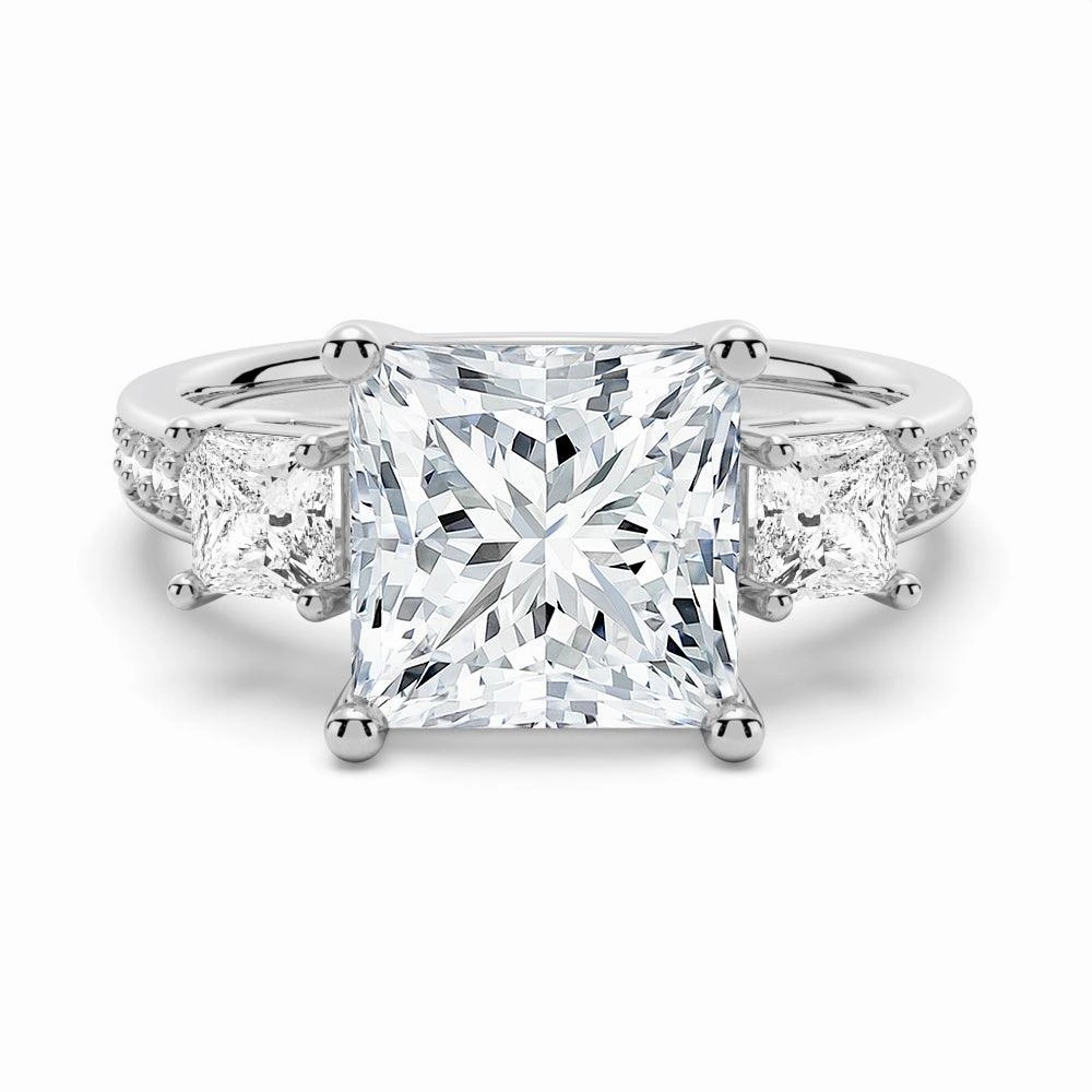 Local Custom Three Stone Princess Shaped Moissanite Engagement Ring