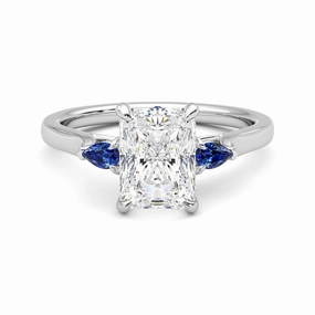 Modern Harmony Three Stone Radiant Cut Moissanite Engagement Ring with Hidden Anniversary Stone Accent