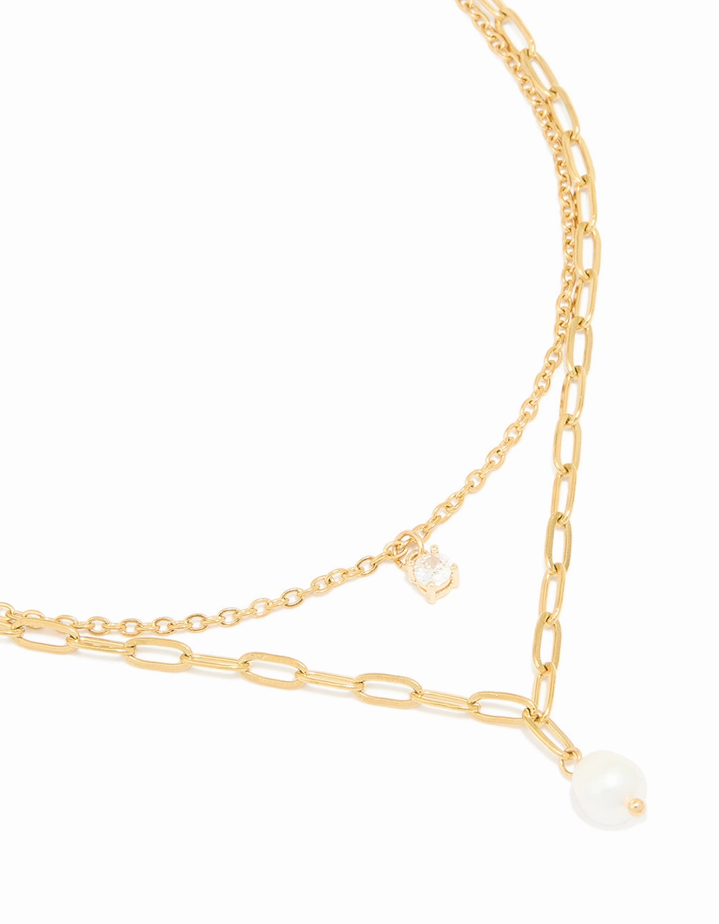 Urban Highlight Waterproof Gold Plated Stainless Steel Pearl Chain Layered Necklace