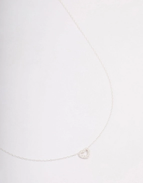 Minimal Edge Sterling Silver Cubic Zirconia Heart Pendant Necklace