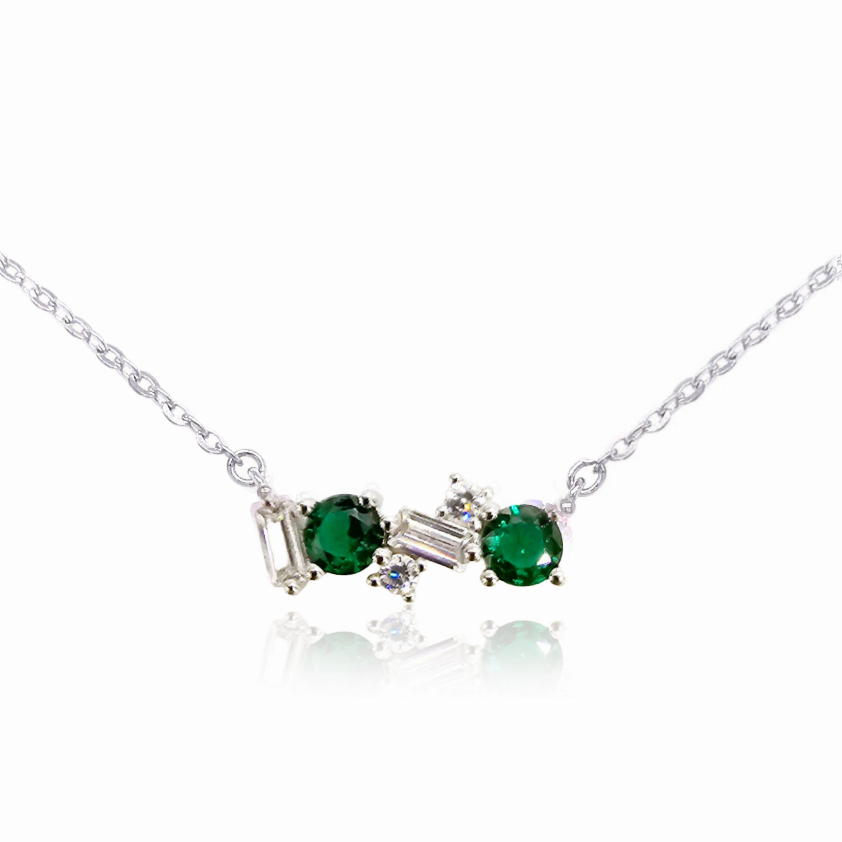 Sterling Silver Pink or Clear and Emerald Bar Necklace Classic Jewelry