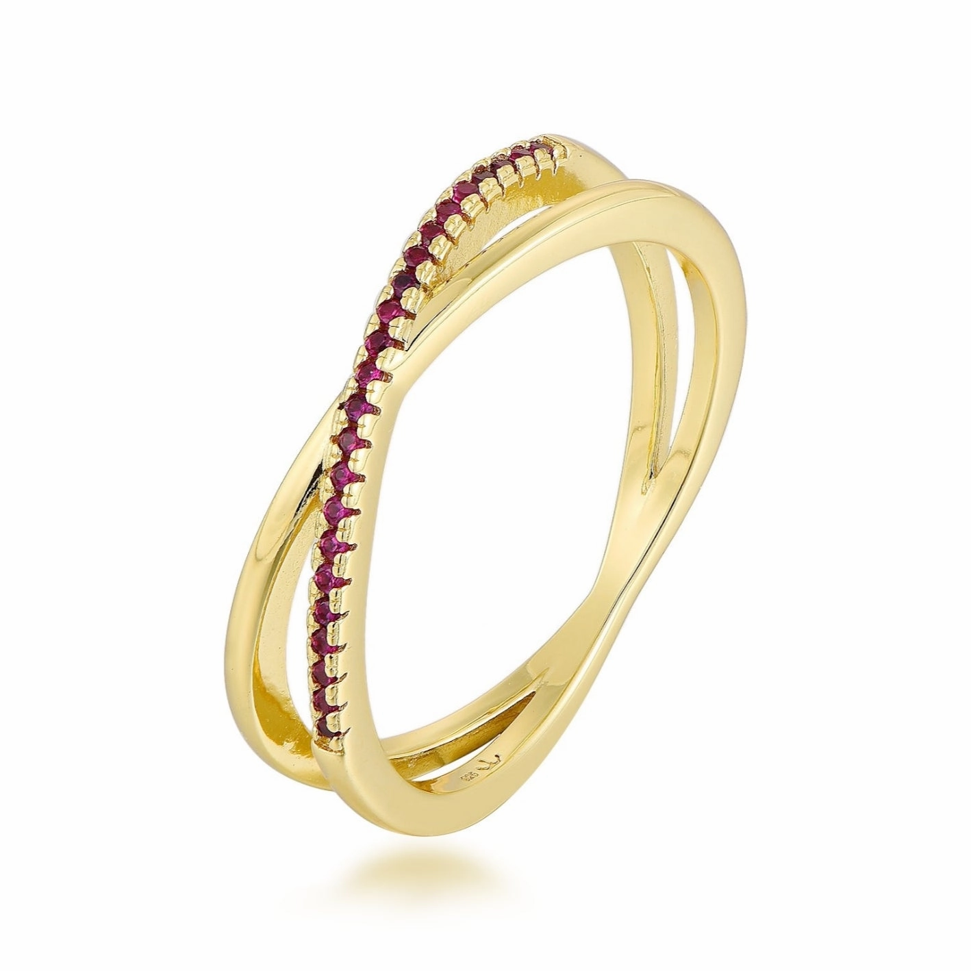 Sterling Silver Micropave Crossover Sapphire or Ruby CZ Ring Any Style