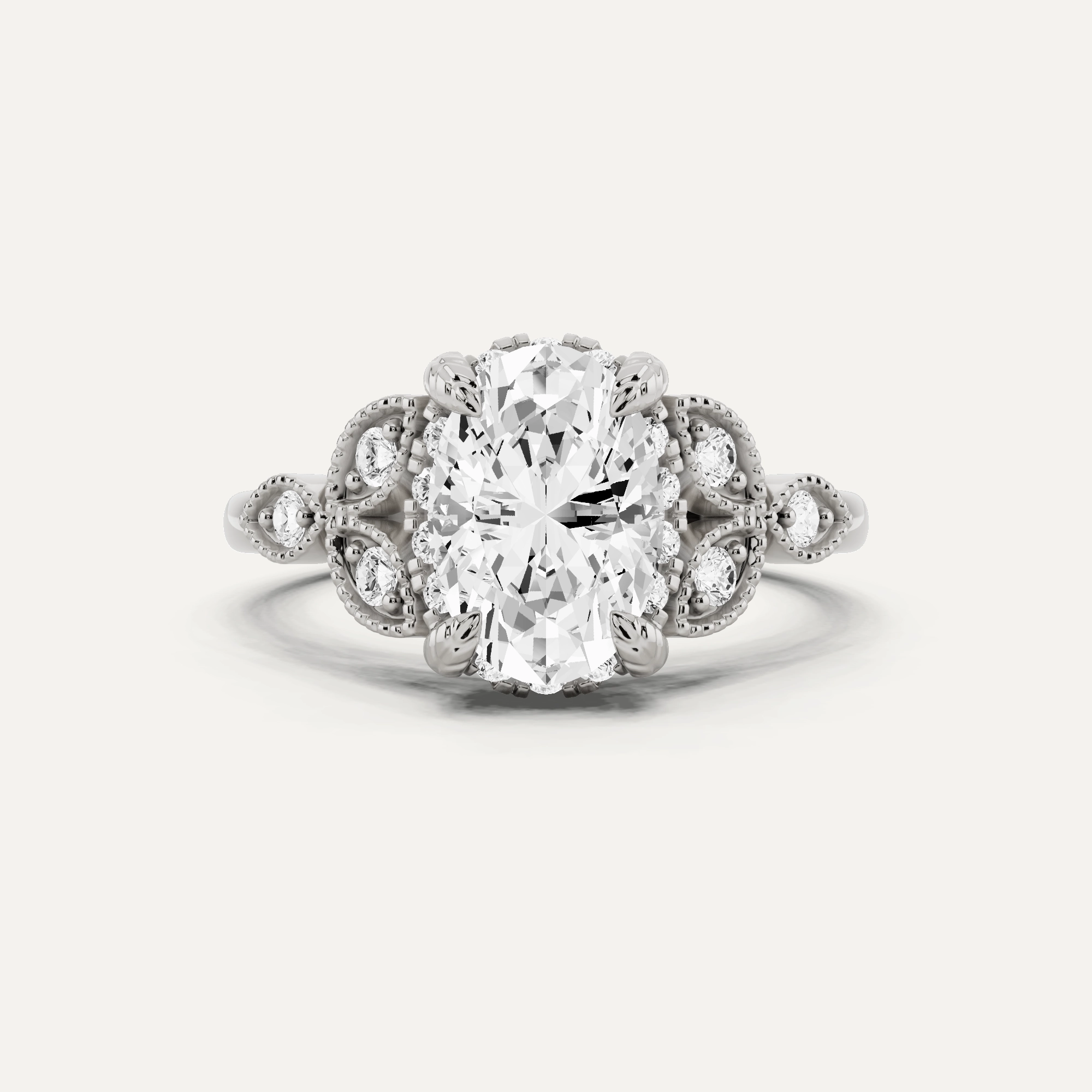 Stylish Moment Shimmer Detail 1 3/4 ctw Oval Diamond Side Stone Engagement Ring