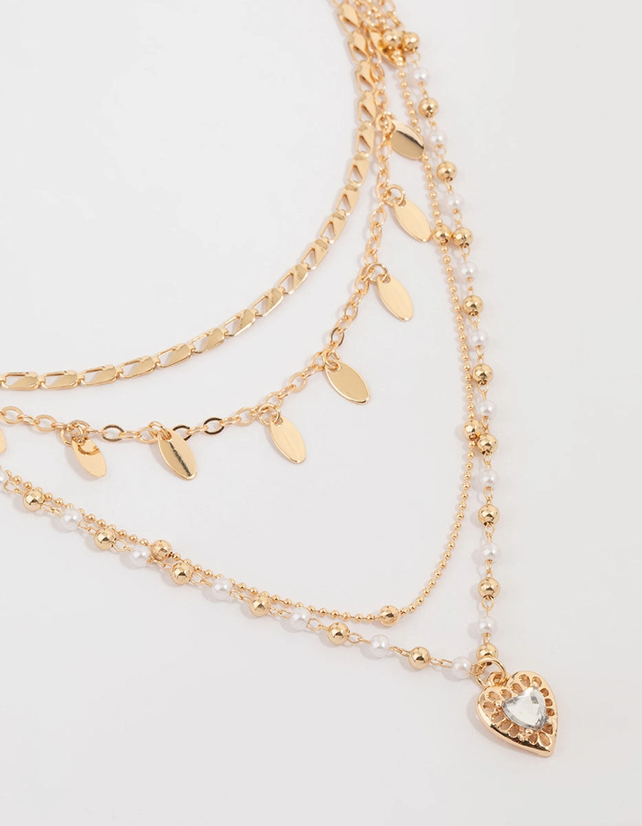 Creative Present Gold Heart Mixed Layered Necklace