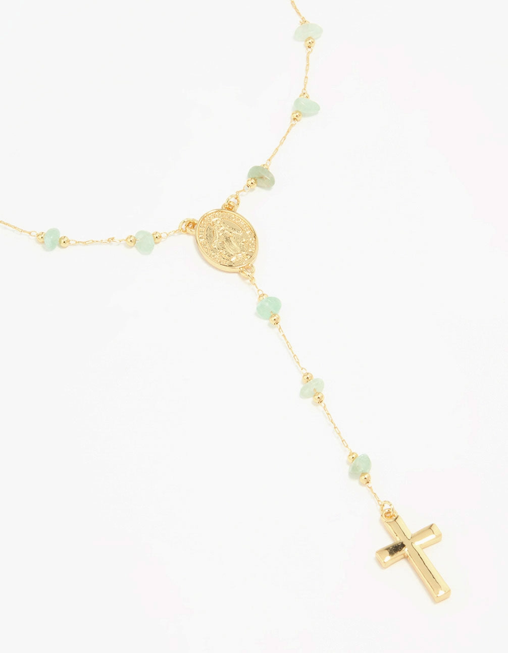 Gold Plated Green Semi Precious Cross Y-Necklace Casual Item Outdoor Style