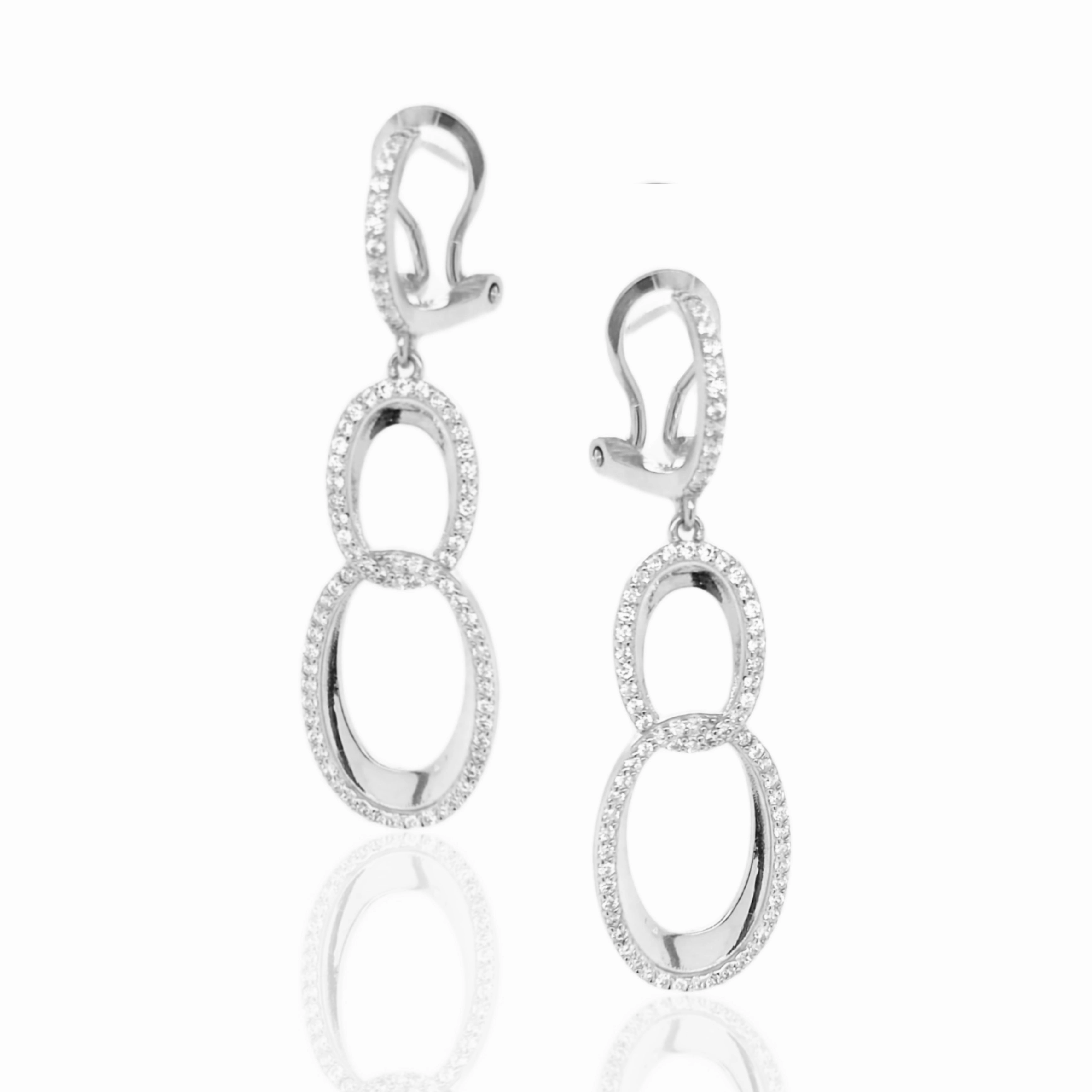 Sterling Silver Double Oval Micropave Link Earrings Rustic Jewelry