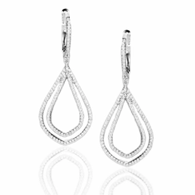 Oval Embellishment Triangular Item Sterling Silver Double Flame Earrings