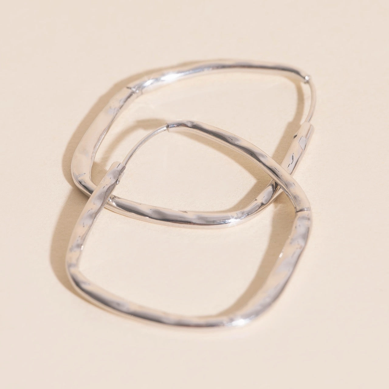 Minimalist Piece Titanium Hammered Oblong Huggie Hoop Earrings