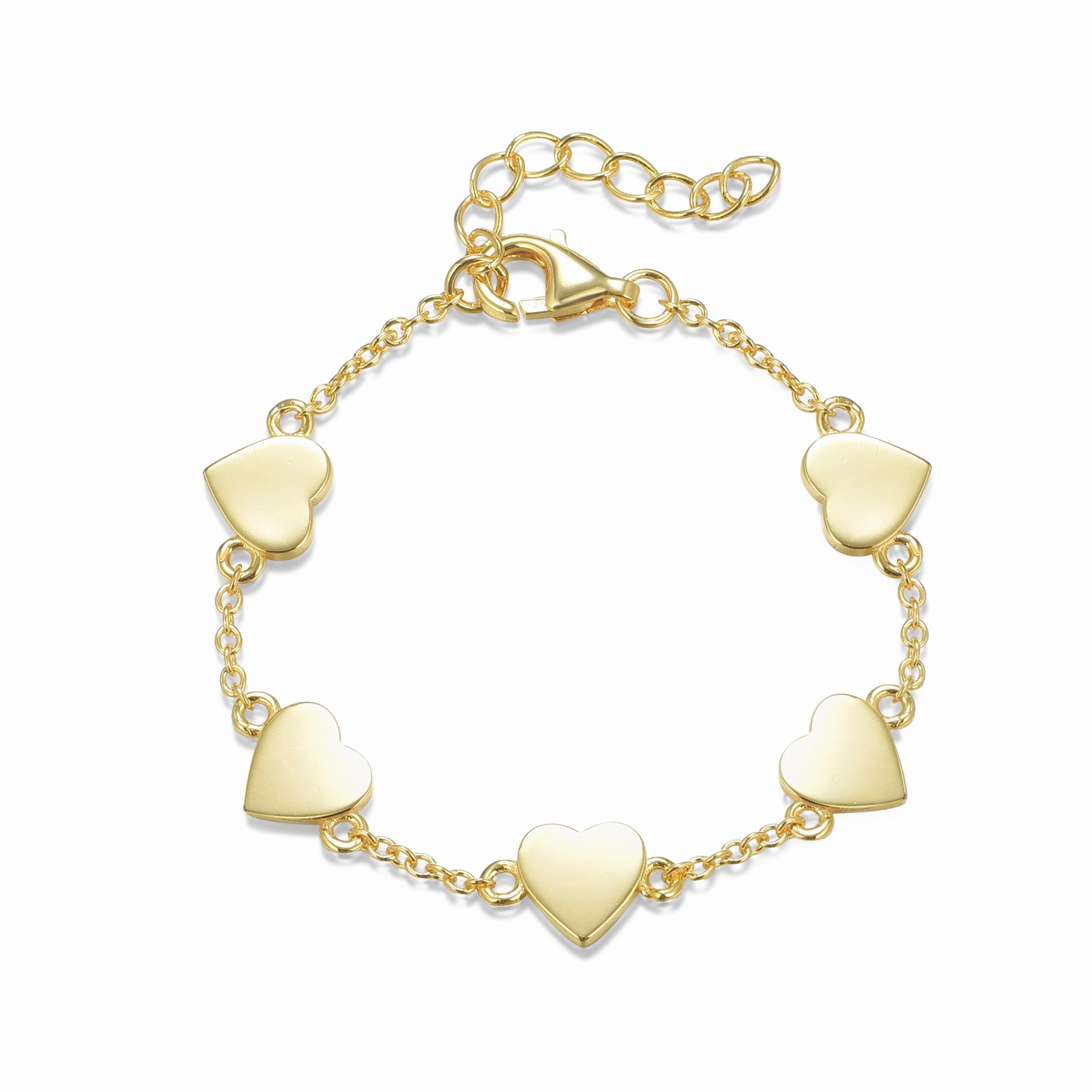 Uplifting Amalgamations Gold Plated Sterling Silver Shiny 7mm Heart Station Bracelet