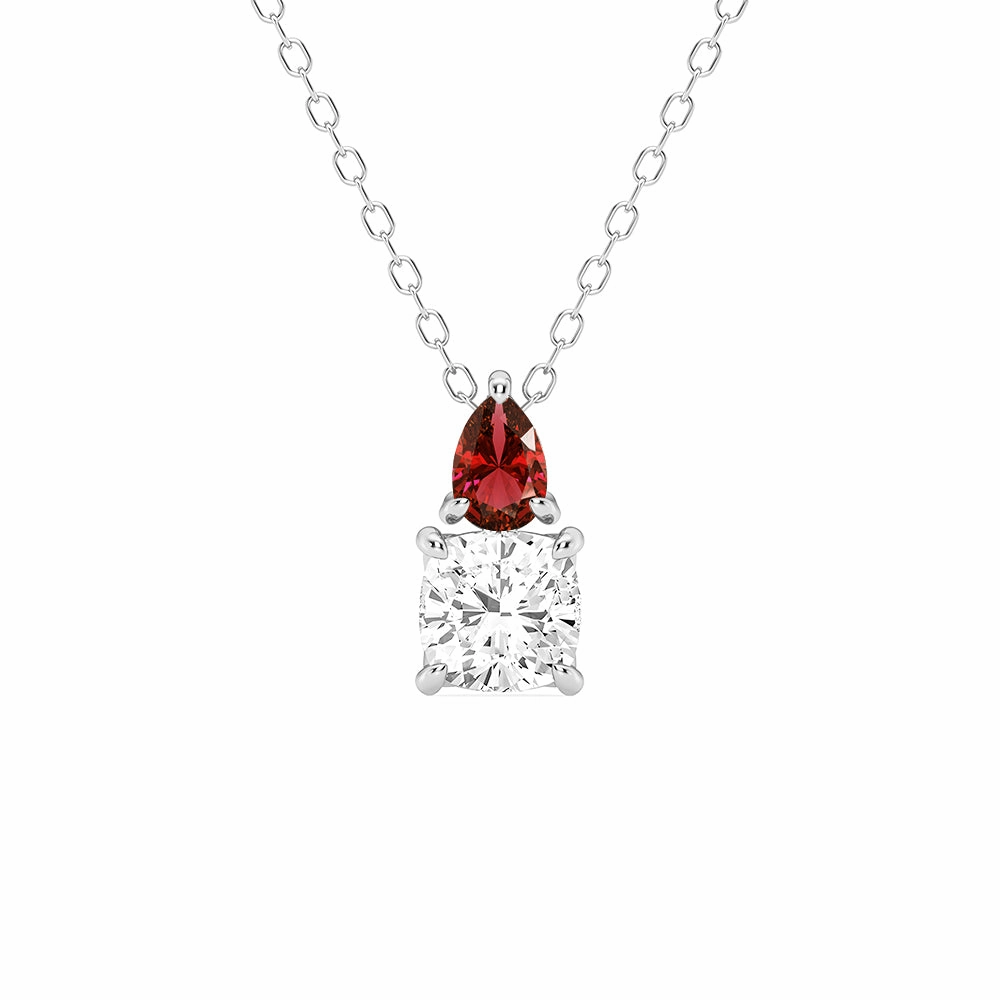 Double Strand Jewelry Toi Et Moi Ruby and Cushion Cut Lab Grown Diamond Pendant Necklace