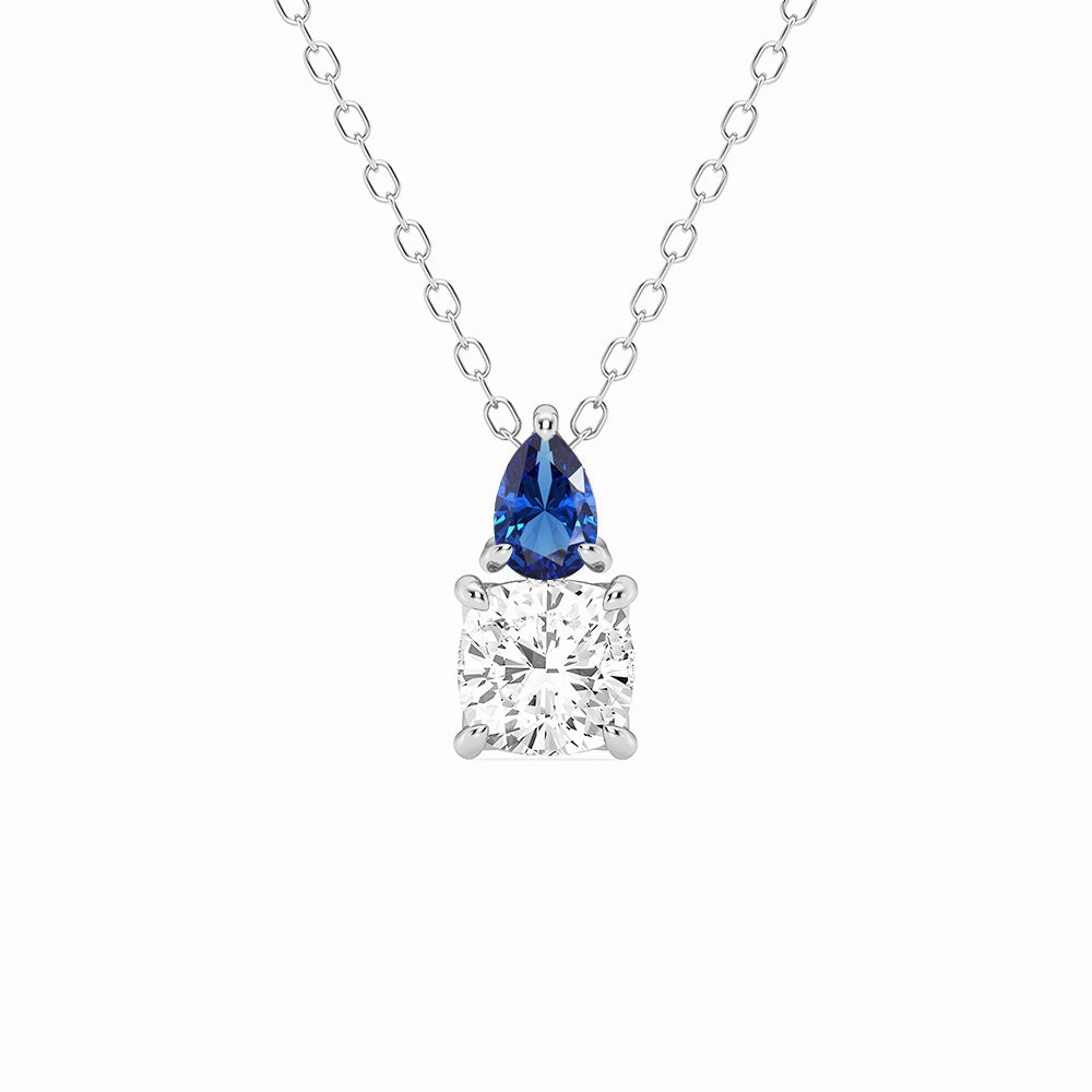 Understated Chic Date night Toi Et Moi Sapphire and Cushion Cut Lab Grown Diamond Pendant Necklace