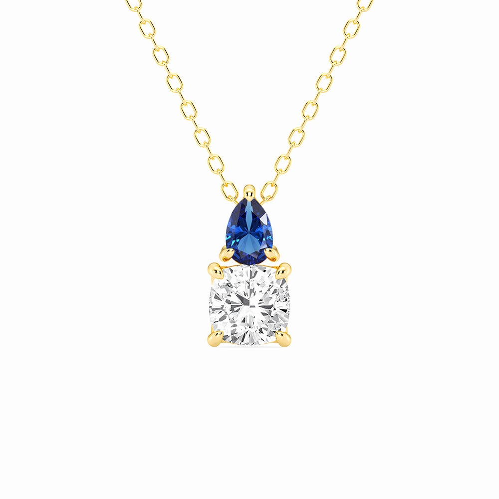 Splendid Adornment Toi Et Moi Sapphire and Cushion Cut Lab Grown Diamond Pendant Necklace