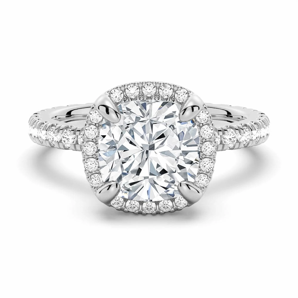 Half Eternity Cushion Cut Moissanite Halo Engagement Ring Casual Outfit
