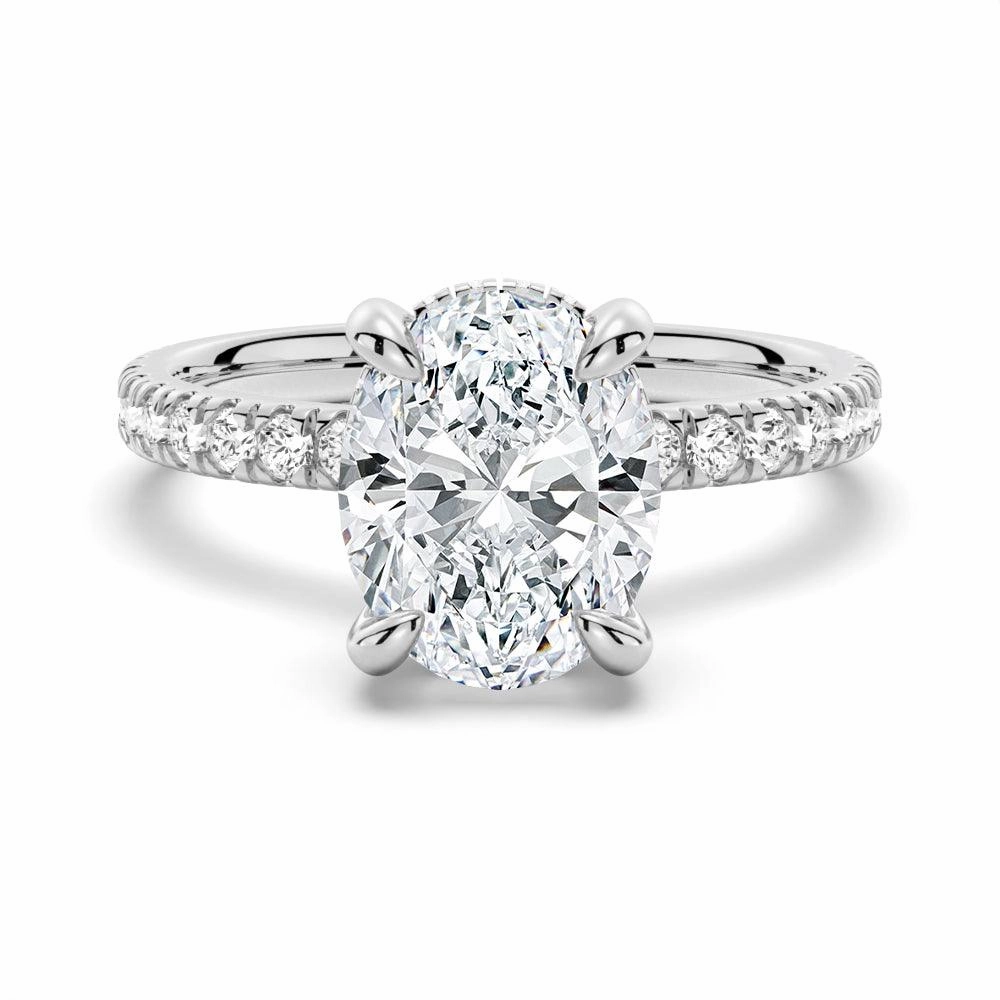 Meaningful Look Micropav?? Oval Moissanite Engagement Ring With Hidden Halo