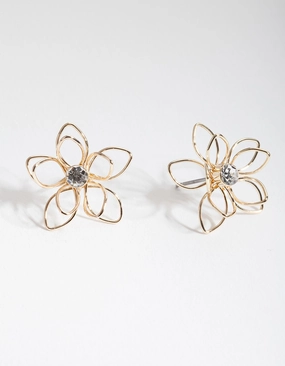 Gold Dainty Diamante Flower Earrings High-Quality Element