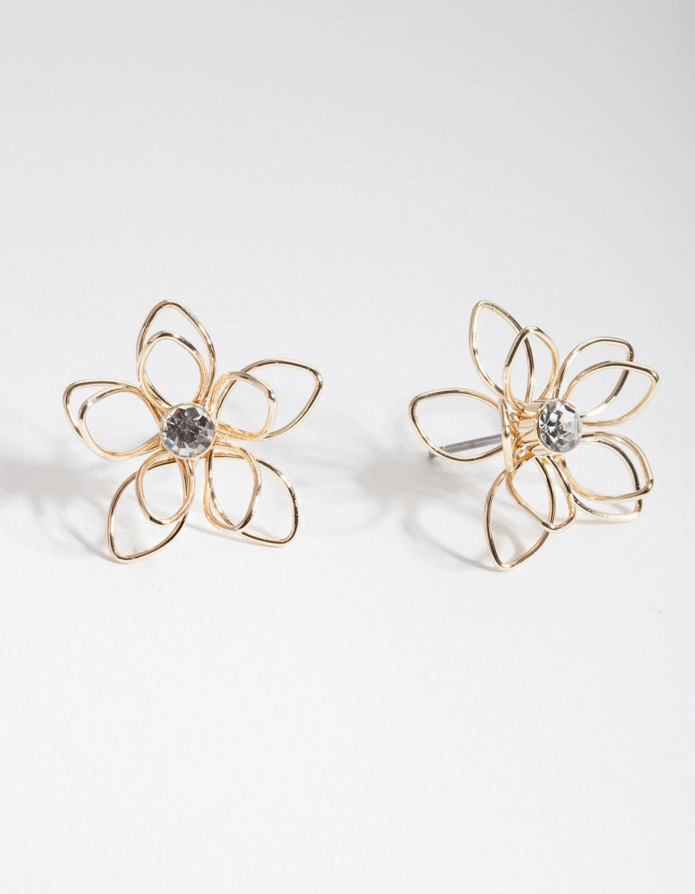 Gold Dainty Diamante Flower Earrings High-Quality Element