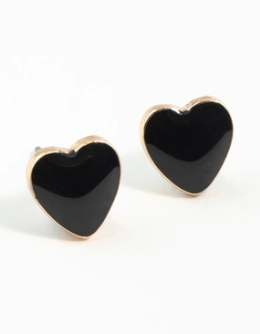 Polished Option Gold Enamel Heart Stud Earrings