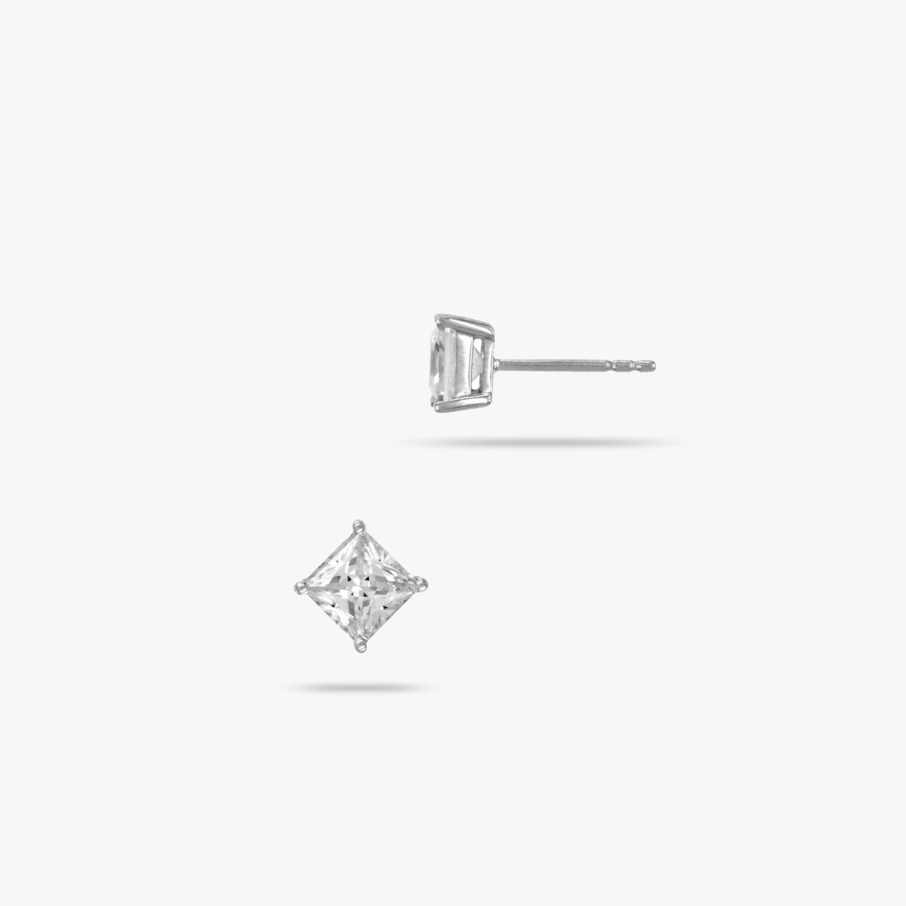 Silver Cubic Zirconia Square Solitaire Stud Earrings Evening Shine elegant design