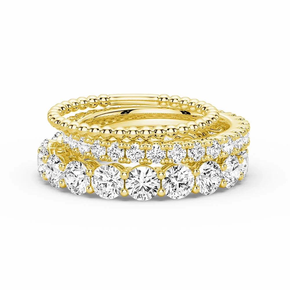French Pave Round Cut Moissanite Eternity Bands with Simple Beaded Band Stacking Rings Stylish Trinket All Match Style