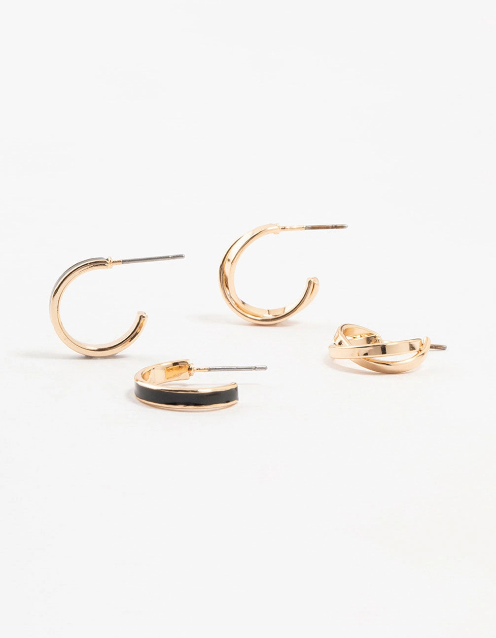 Simple Feature Gold & Black Cross Over Hoop Earrings 2-Pack