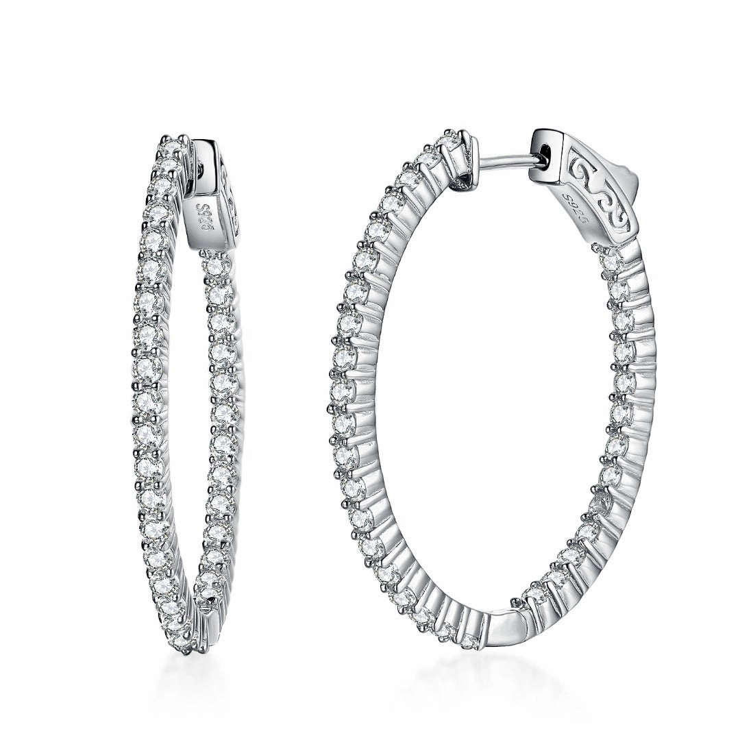 Heart-Shaped Item Rhodium Plated Sterling Silver Oval Shaped CZ Hoop Earrings
