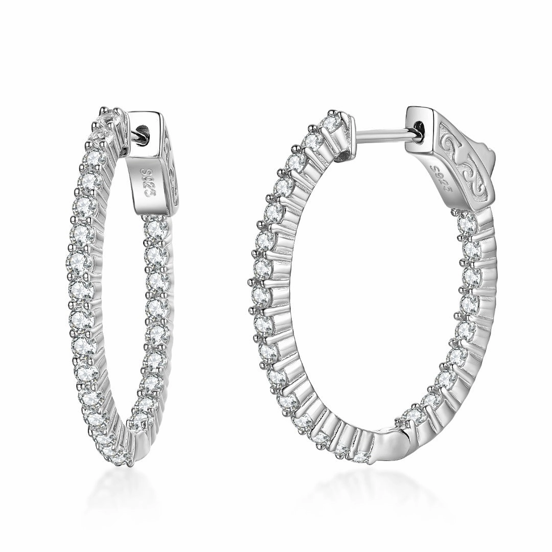 Minimalist Piece Colorful Piece Rhodium Plated Sterling Silver Oval Shaped CZ Hoop Earrings