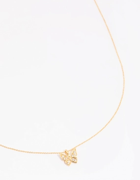 Gold Plated Brass Pave Butterfly Necklace Fair Trade Adornment