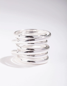 Silver Layered Band Ring Team Spirit Dashing Accent