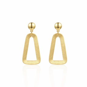 Sterling Silver Brushed Gold Plated Hanging Triangle Earring Polygonal Adornment