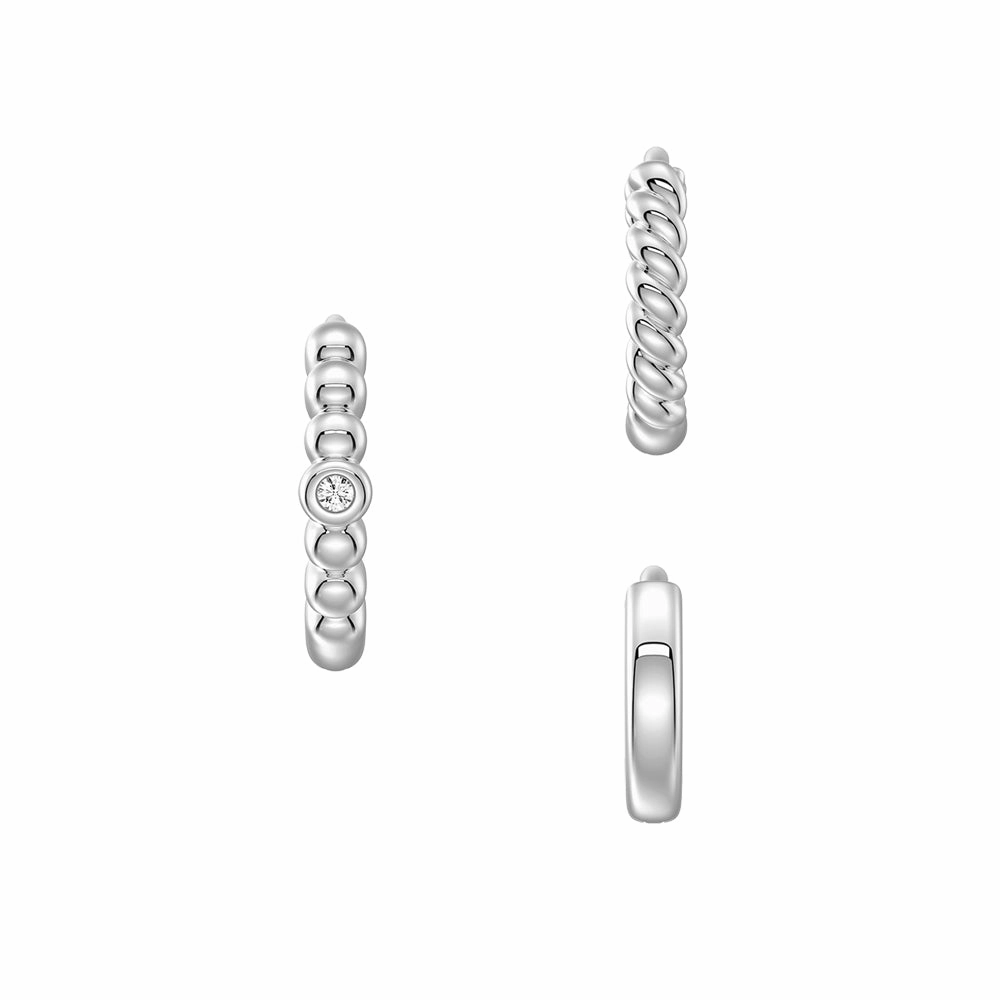 Triple Stack Hoop Earrings Set with Lab Grown Diamond Accent Stunning Must-Have