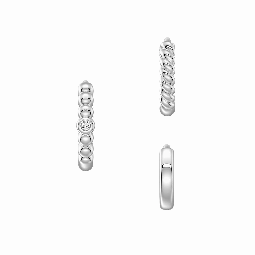 Pearlescent Piece Sophisticated Accessory Triple Stack Hoop Earrings Set with Lab Grown Diamond Accent