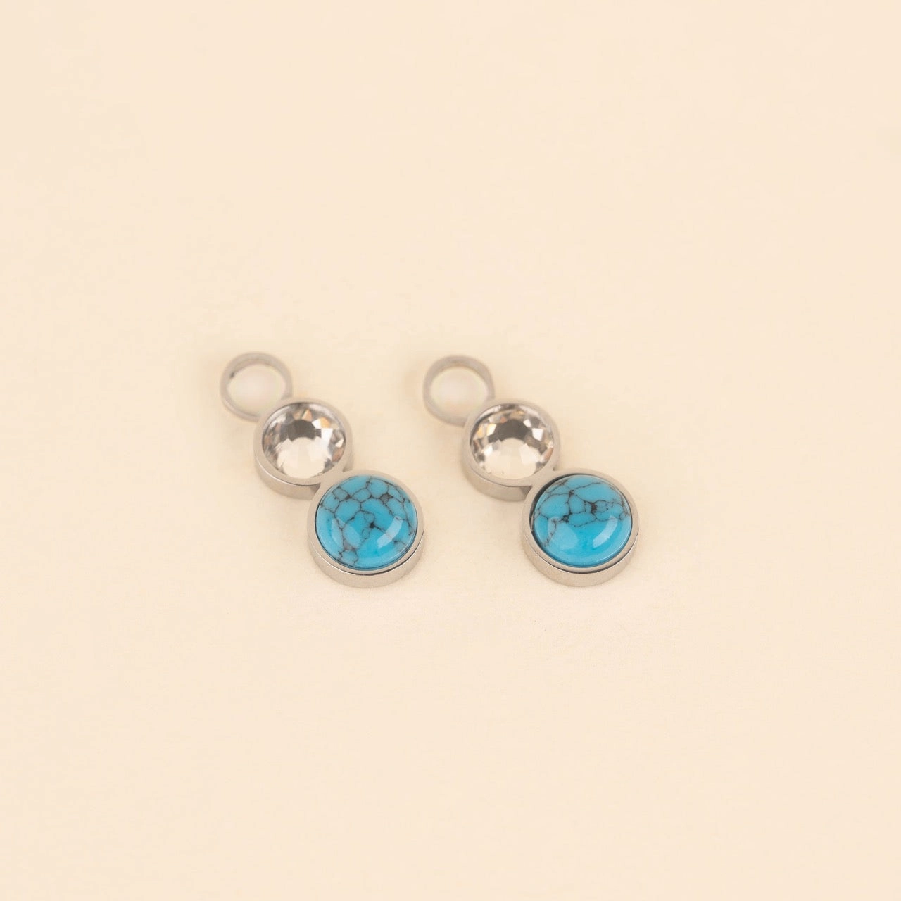 Refined Edge Statement Style Turquoise Crystal Huggie Hoop Charms