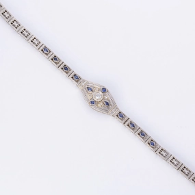 Vintage 14k and Platinum Diamond and Sapphire Bracelet | 0.20ctw, 0.70ctw | 7" Handmade Glam Radiant Design
