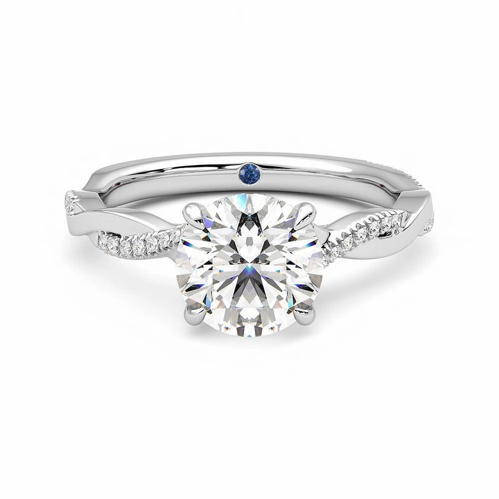 Twisted Band Round Moissanite Engagement Ring with Hidden Anniversary Stone Accent Artistic Work