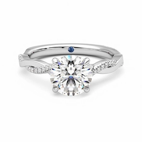 Vintage Creation Twisted Band Round Moissanite Engagement Ring with Hidden Anniversary Stone Accent