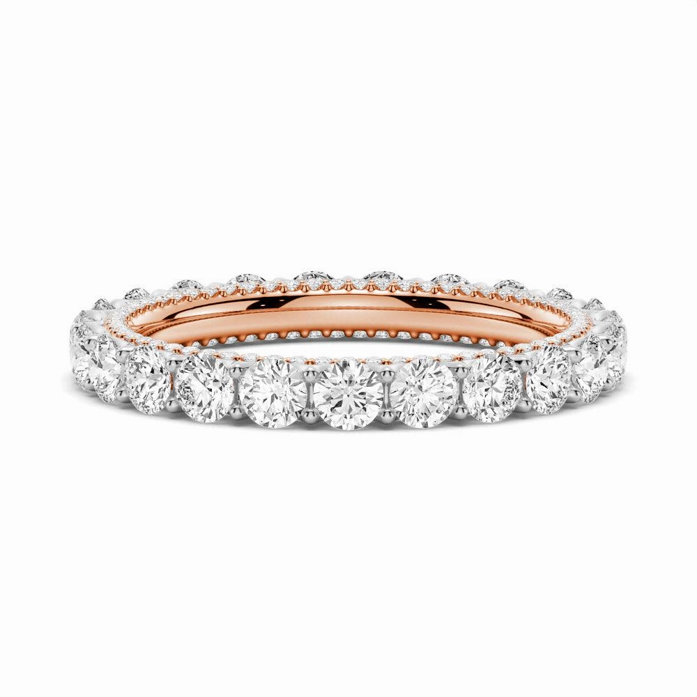 Festive Present Two Tone Moissanite Wedding Band With Hidden Pave