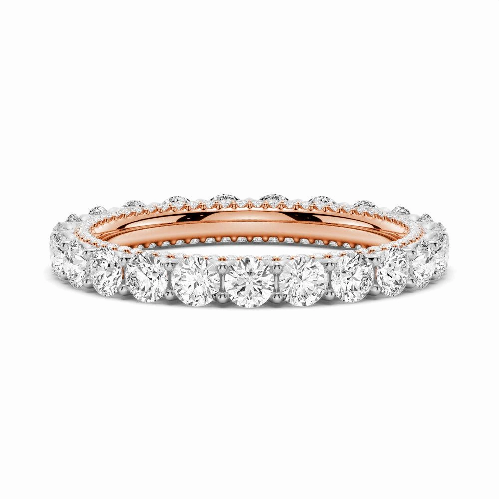 Refined Shape Two Tone Moissanite Wedding Band With Hidden Pave