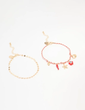 Craft Journey Familiar Sight Gold Red Rope Starfish & Disc Anklets 2-Pack