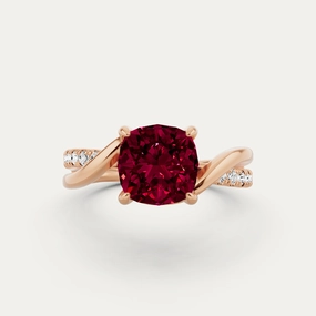 Radiant Jewelry Shine Texture Highlight 2 1/5 ctw Cushion Created Ruby Crossover Side Stone Engagement Ring
